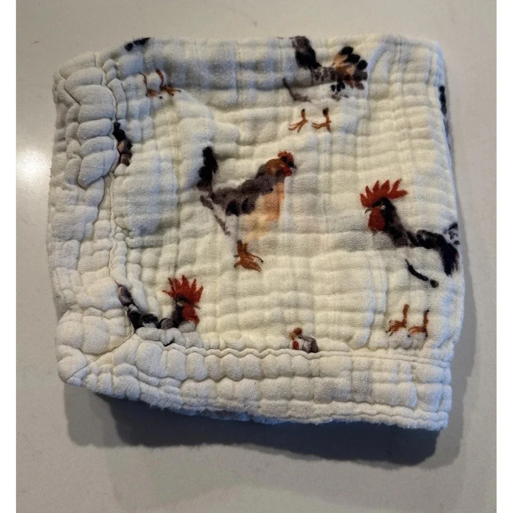Milkbarn Bamboo Blend Chicken Print Burp Cloth Tiny‎ Lovey Country Farm Cottage